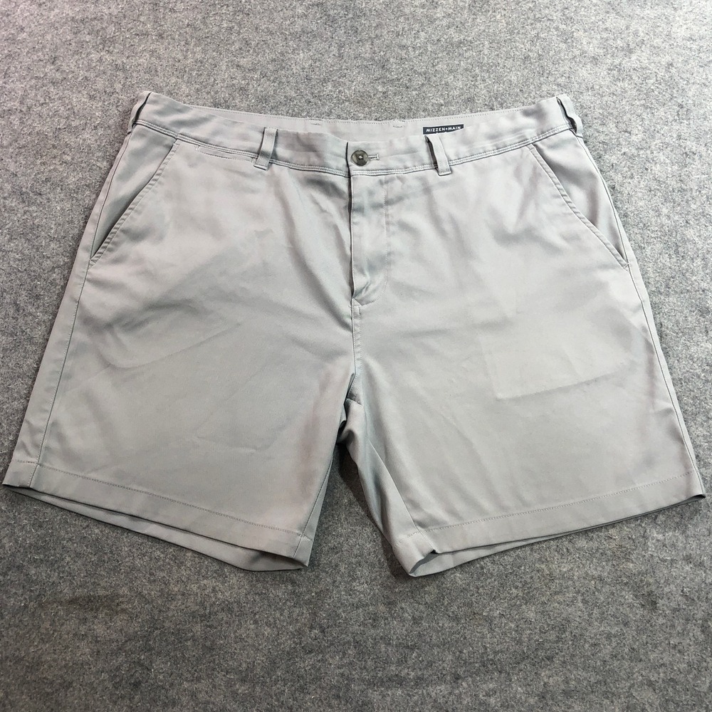 MIZZEN+MAIN Mens Baron Short 38 Gray Performance Flat Front 7in Inseam